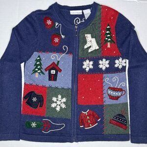 CROFT & BARROW Zip Up Christmas Sweater Size XS Petite (Bx 1)